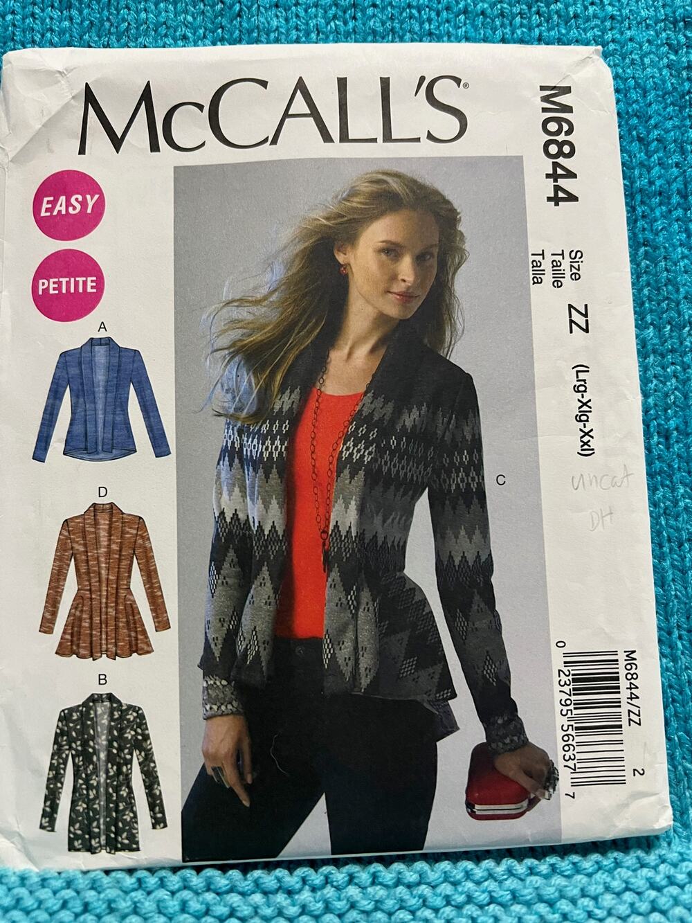 McCalls 6844 Sewing pattern Cardigan ruffle hem size XL XXL XXXL
